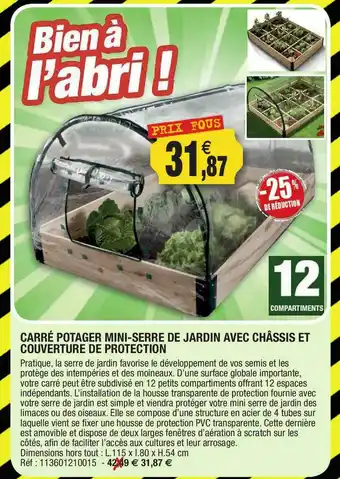 Outiror Carré Potager Mini-serre De Jardin Avec Châssis Et Couverture De Protectio N offre
