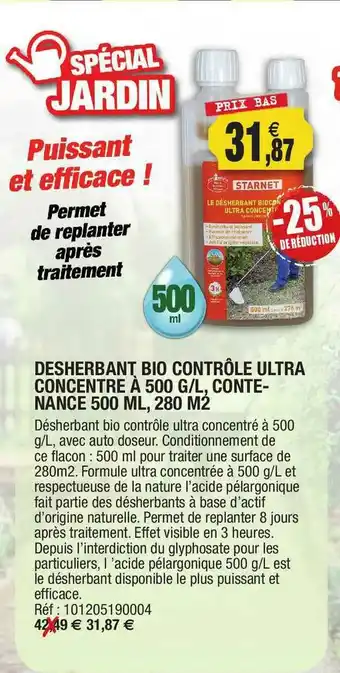 Outiror Désherbant Bio Contrôle Ultra Concentré à 500 G-l, Contenance 500 Ml, 280 M² offre
