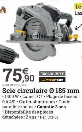 Espace emeraude Profor scie circulaire ø 185mm offre