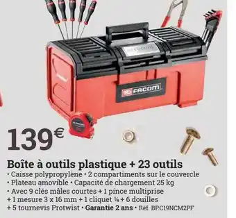 Espace emeraude Boîte à outils plastique + 23 outils facom offre
