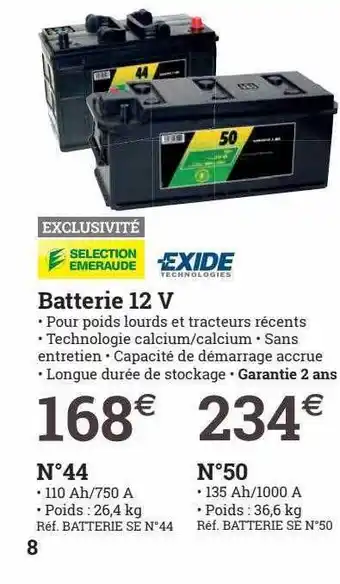 Espace emeraude Exide batterie 12v offre