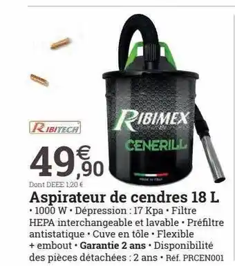 Espace emeraude Aspirateur de cendres 18 l ribitech offre