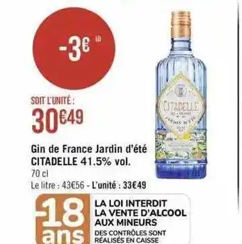 Géant Casino Gin de france jardin d'été citadelle 41.5% vol. offre