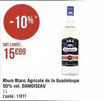 Rhum blanc agricole de la guadeloupe 50% vol. damoiseau