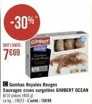 Géant Casino Gambas royales rouges sauvages crues surgelées gimbert océan offre