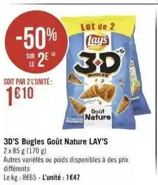Géant Casino 3d's bugles goût nature lay's offre