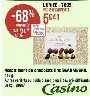 Géant Casino Assortiment de chocolats fins beaumesnil offre