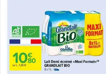 Carrefour Market Lait demi écrémé „maxi format“ grandlait bio offre