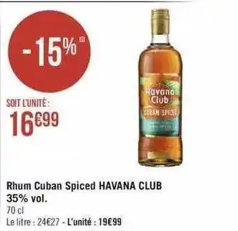 Géant Casino Rhum cuban spiced havana club 35% vol. offre