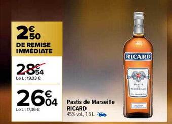 Carrefour Market Pastis de marseille ricard offre