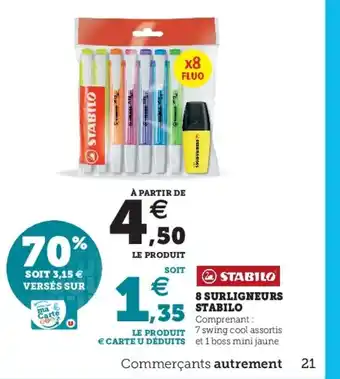 Super U 8 Surligneurs Stabilo offre