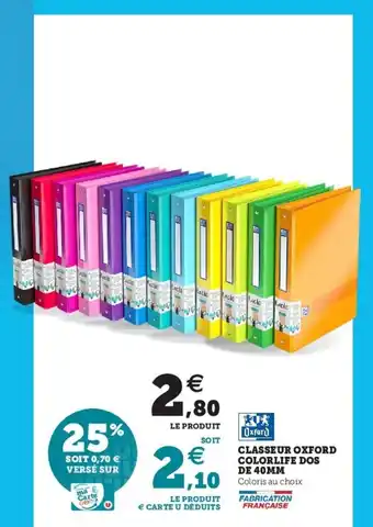 Classeur Oxford Colorlife Dos De 40mm