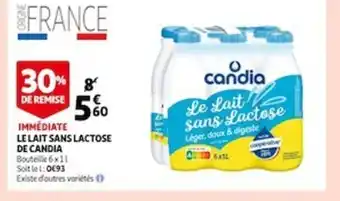 Auchan Le Lait Sans Lactose de Candia offre
