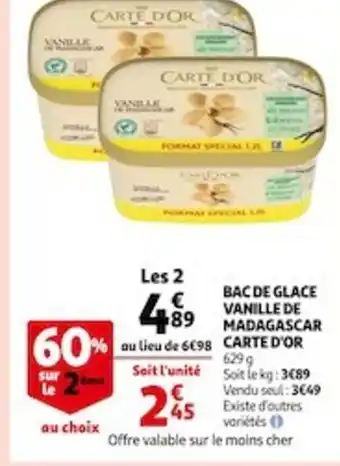 Auchan Bac de Glace Vanille de Madagascar Carte d'Or offre
