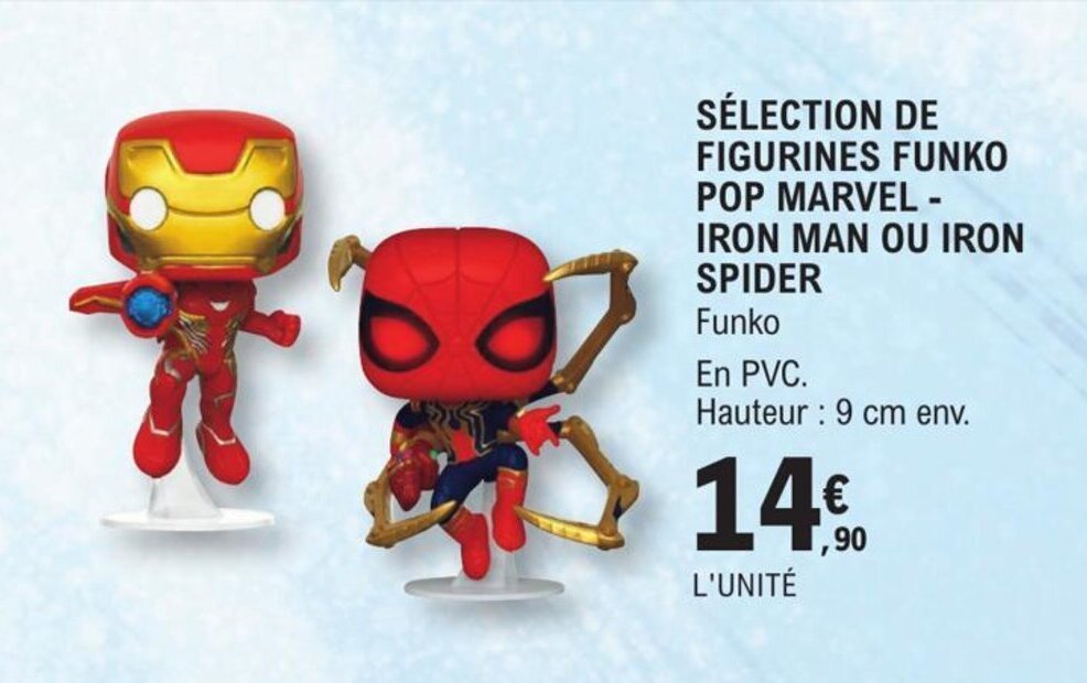 Promo Sélection de figurines funko pop marvel iron man ou iron spider