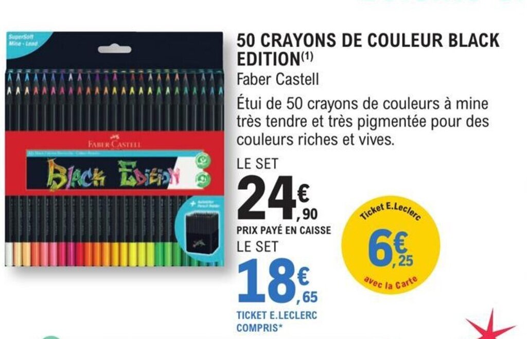 Promo 50 crayons de couleur black edition chez E.Leclerc