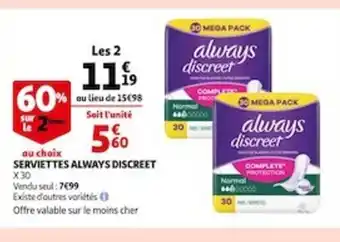 Auchan Serviettes Always Discreet offre