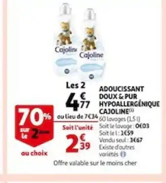 Auchan Adoucissant Doux & Pur Hypoallergénique Cajoline offre
