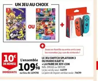 Auchan Le Jeu Switch Splatoon 3 Ou Mario Kart 8 +La Paire de Joy-Con offre