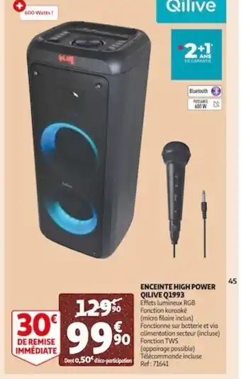 Auchan Enceinte High Power Qilive Q1993 offre
