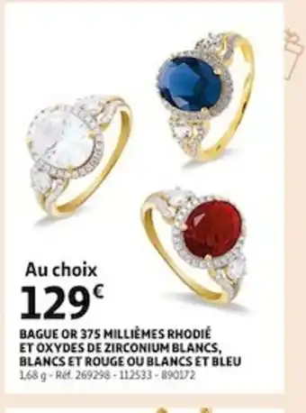 Bague Or 375 Millièmes Rhodie Et Oxydes de Zirconium Blancs Blancs Et Rouge Ou Blancs Et Bleu