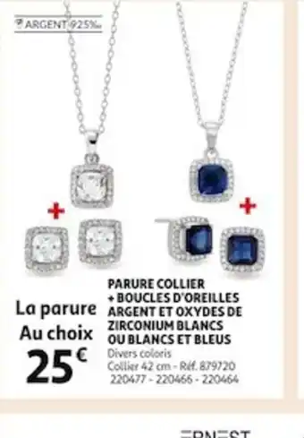 Auchan Parure Collier +Boucles d'Oreilles Argent Et Oxydes de Zirconium Blancs Ou Blancs Et Bleus offre