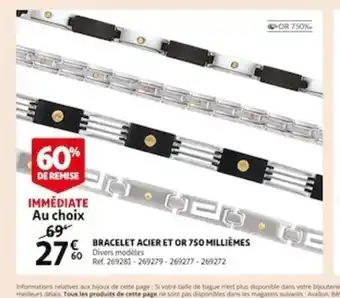 Auchan Bracelet Acier Et Or 750 Millièmes offre