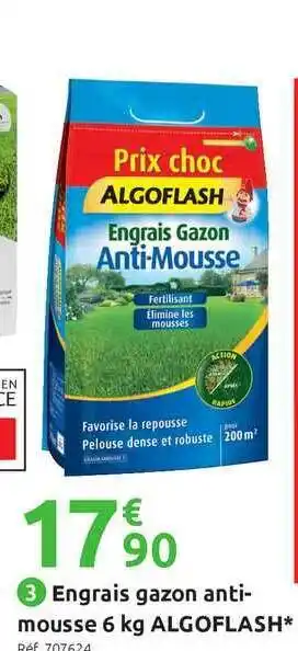 Mr Bricolage Engrais Gazon Anti-mousse 6 Kg Algoflash offre