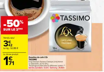 Carrefour Market Dosettes de Café L'or tassimo offre
