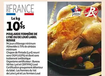 Auchan Poularde fermière de lyré ou de loué label rouge offre
