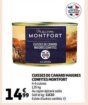 Auchan Cuisses de canard maigres confites montfort offre