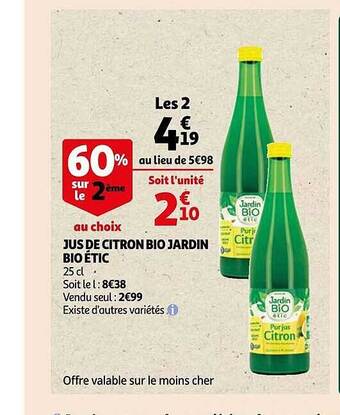 Auchan Jus de citron bio jardin bio étic offre