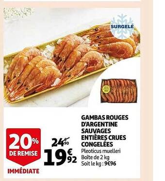 Auchan Gambas rouges d'argentine sauvages entières crues congelées offre