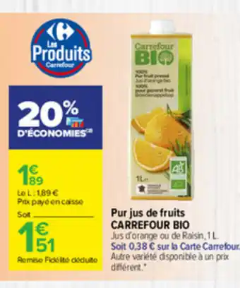 Carrefour Market Pur jus de fruits offre