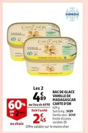 Auchan Bac de glace vanille de madagascar carte d'or offre