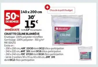 Auchan Couette câliner blanrêve offre