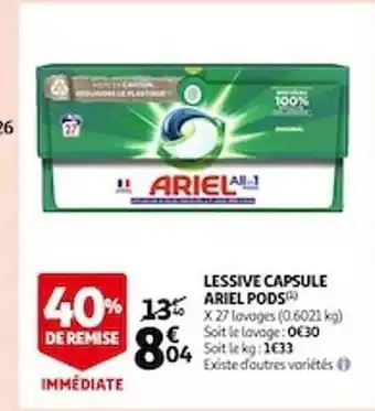 Auchan Lessive capsule ariel pods offre