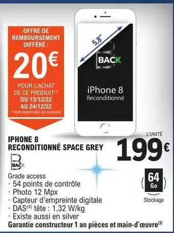 E.Leclerc Iphone 8 reconditionné space grey 5,8 offre