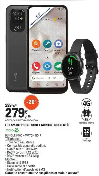 E.Leclerc Lot smartphone 8100 + montre connectée doro offre