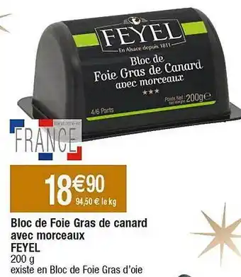 Cora x Carrefour Bloc de foie gras de canard avec morceaux feyel offre
