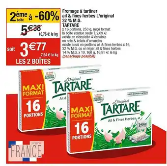 Cora x Carrefour Fromage à tartiner ail & fines herbes l'original 32% m.g. tartare offre