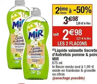 Cora x Carrefour Liquide vaisselle secrets d'autrefois pomme & poire mir offre
