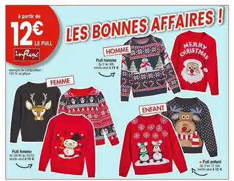 Cora x Carrefour Pull femme influx, pull homme influx, pull enfant influx offre