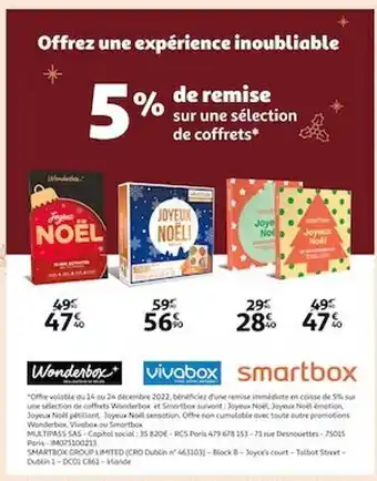 Auchan Coffrets wonderbox, vivabox, smartbox offre
