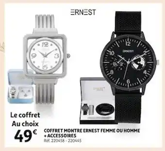 Auchan Coffret montre ernes femme ou homme + accessoires offre