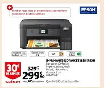 Auchan Imprimante ecotank et2850 epson offre
