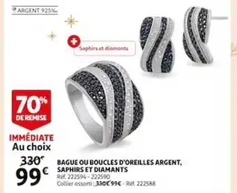 Auchan Bague ou boucles d'oreilles argent, saphirs et diamants offre