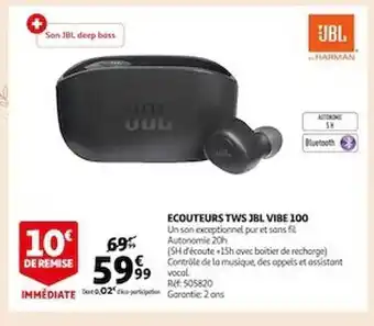 Auchan Écouteurs sws jbl vibe 100 offre