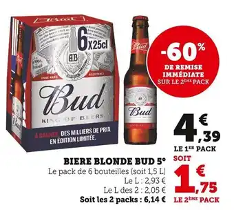 Super U Biere Blonde Bud 5° offre