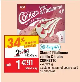 Migros Glace à l'Italienne Vanille & Fraise Cornetto offre